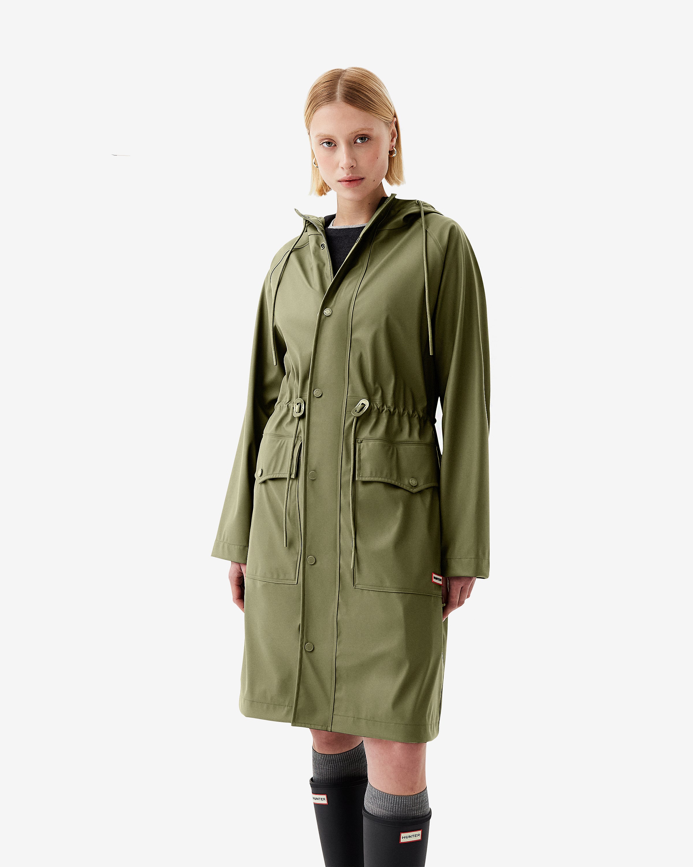 Hunter Boots Women's Downpour Janna Rain Parka Deep Lichen Green