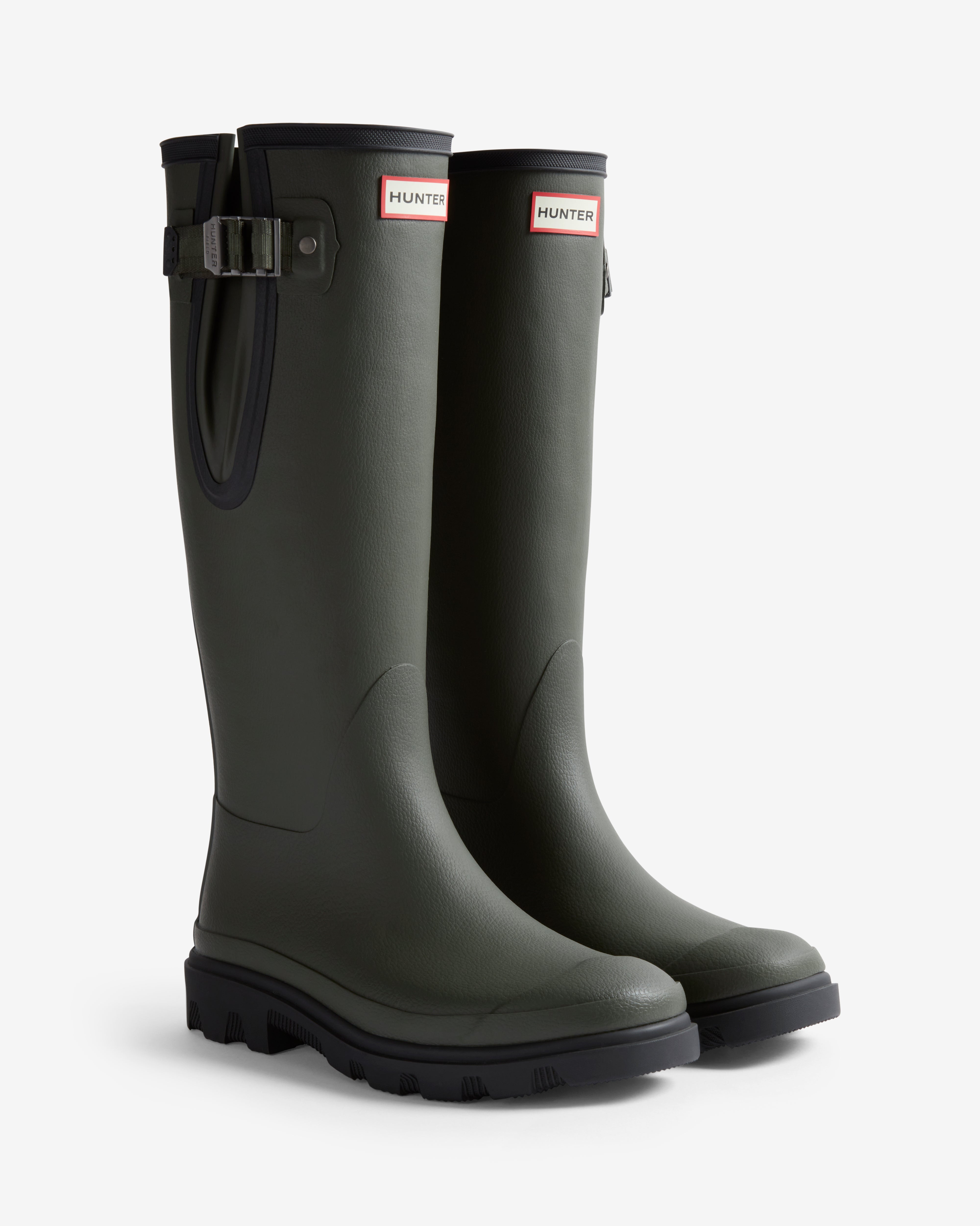 Hunter Boots Unisex Downpour Tall Adjustable Boot Dark Olive Black