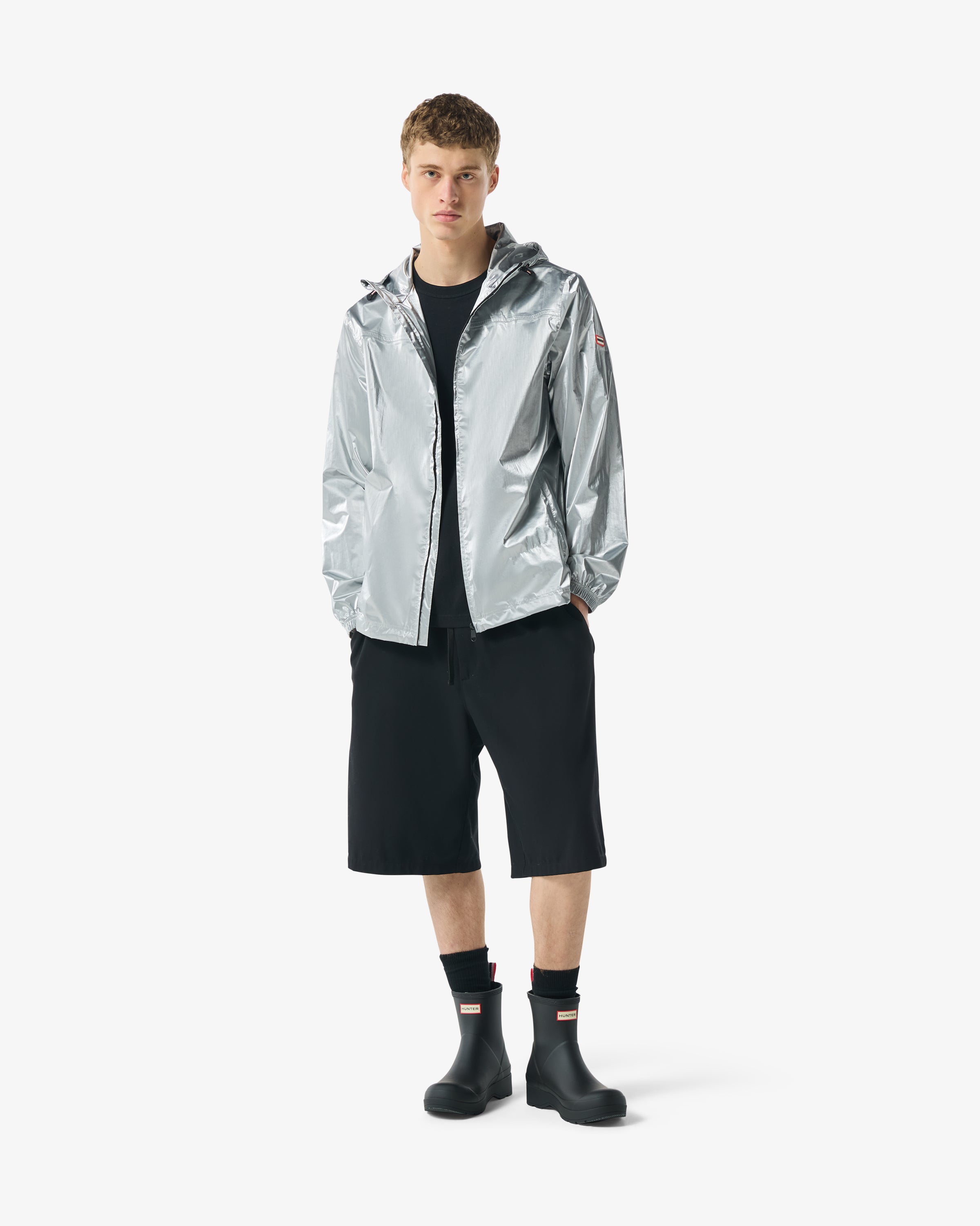 Unisex Packable Rain Jacket Metallic Silver