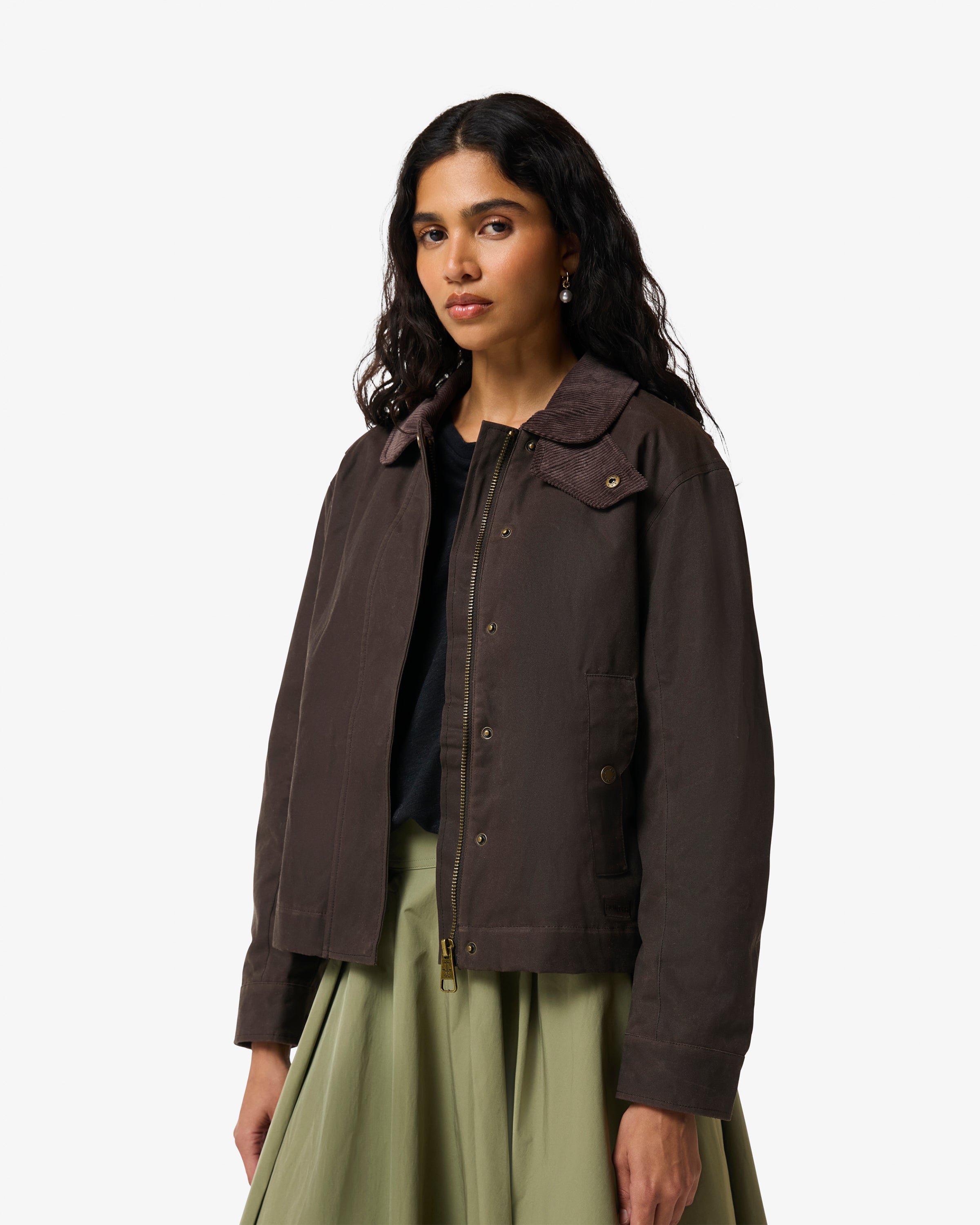 Leith Oversized Waxed Jacket Chocolate Brown